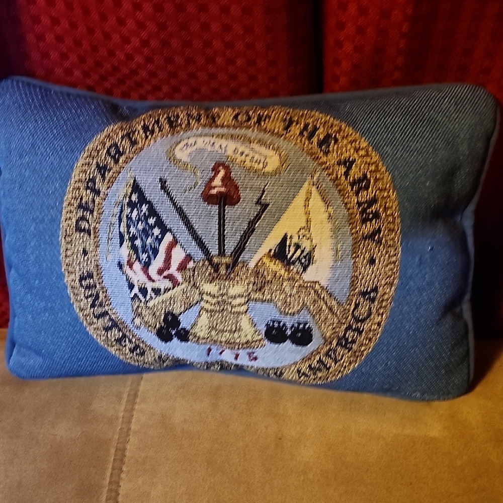 Decorative Blue Pillow with Embroidered Design